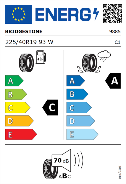 Tyre Label for Bridgestone Potenza S001 225/40R19 93W