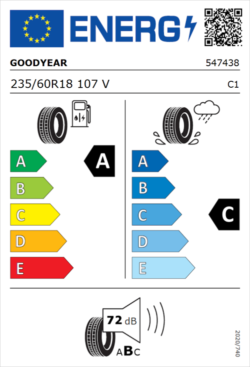 Tyre Label for Goodyear Eagle F1 Asymmetric SUV 235/60R18 107V