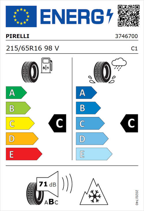 Tyre Label for Pirelli Scorpion Verde All Season 215/65R16 98V