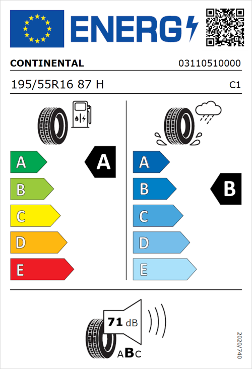 Tyre Label for Continental EcoContact 6 195/55R16 87H