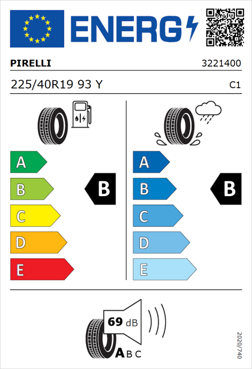 Tyre Label for Pirelli Cinturato P7 225/40R19 93Y