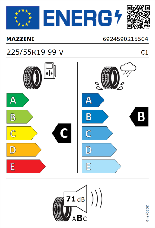 Tyre Label for Mazzini Varenna S01 225/55R19 99V