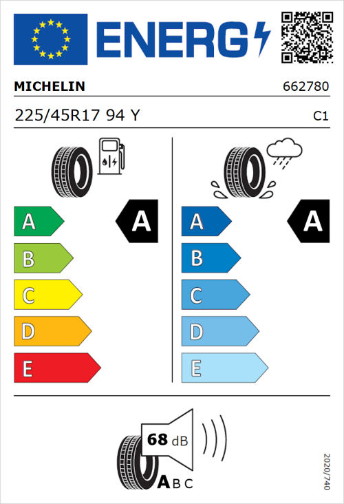 Tyre Label for Michelin Primacy 4 225/45R17 94Y