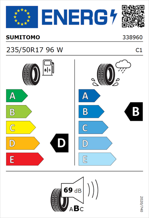 Tyre Label for Sumitomo BC100 235/50R17 96W