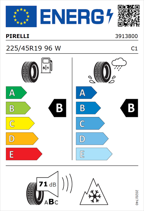 Tyre Label for Pirelli Cinturato All Season 225/45R19 96W
