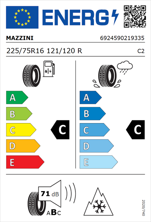 Tyre Label for Mazzini Van AS9 225/75R16 121/120R