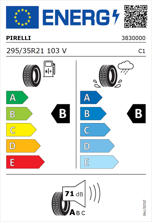 Tyre Label for Pirelli Scorpion Verde All Season 295/35R21 103V