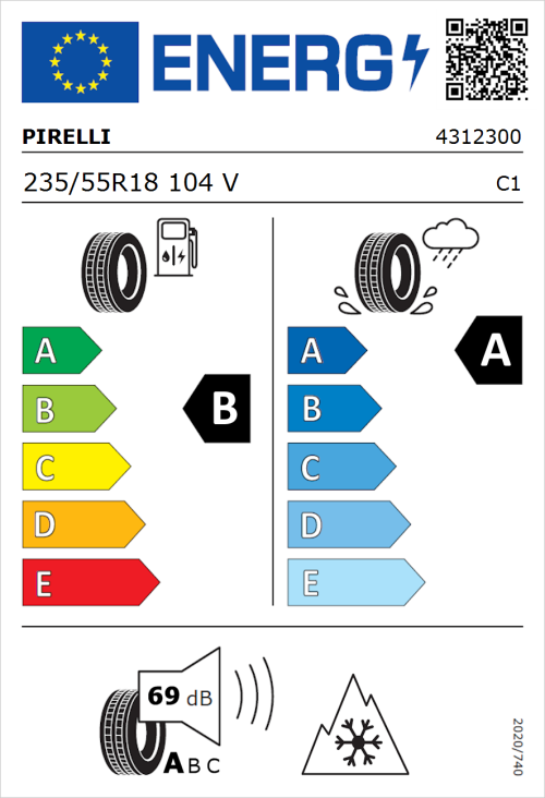 Tyre Label for Pirelli Cinturato All Season SF3 235/55R18 104V