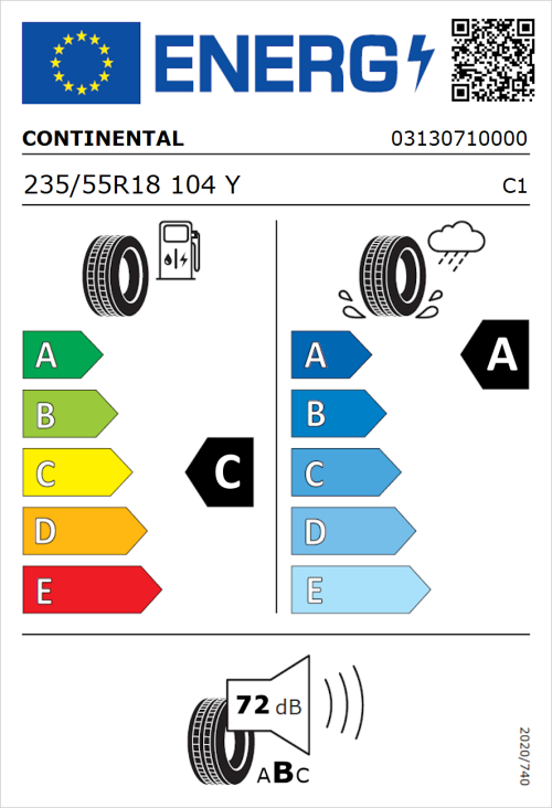 Tyre Label for Continental Premium Contact 7 235/55R18 104Y