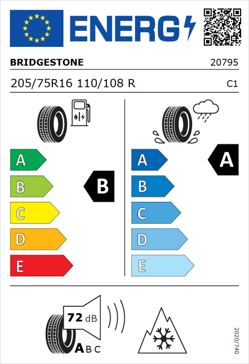Tyre Label for Bridgestone Duravis All Season Evo Enliten 205/75R16 110/108R
