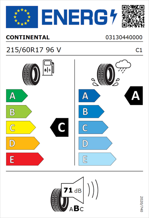 Tyre Label for Continental Premium Contact 7 215/60R17 96V