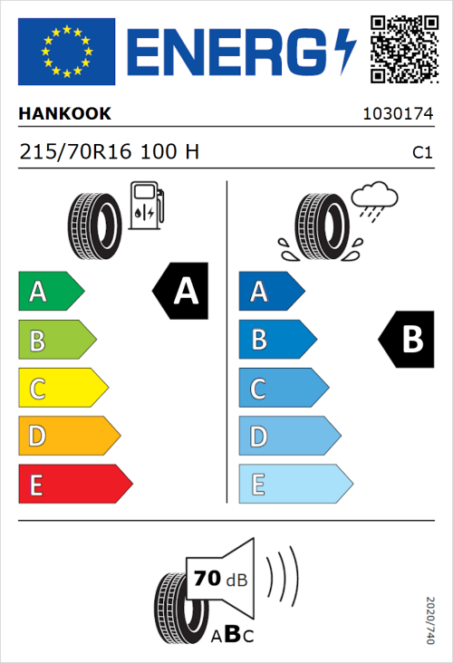 Tyre Label for Hankook Ventus Prime 4 (K135a) SUV 215/70R16 100H