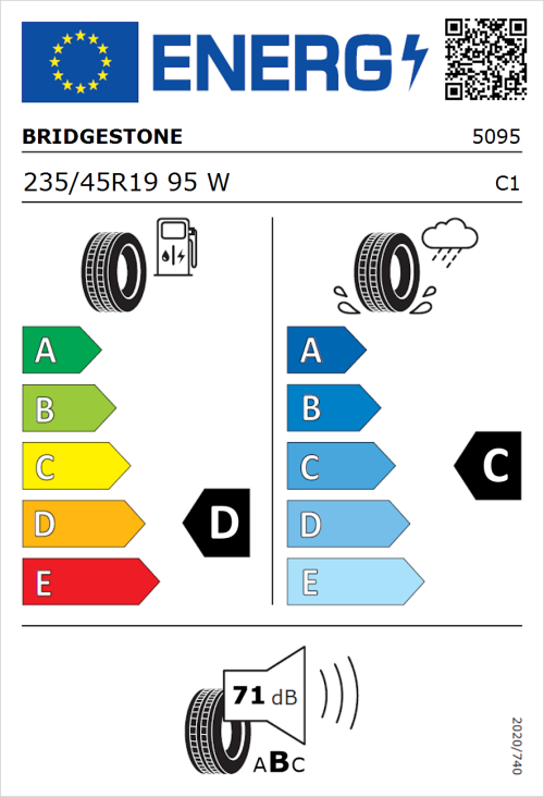 Tyre Label for Bridgestone Potenza S001 235/45R19 95W