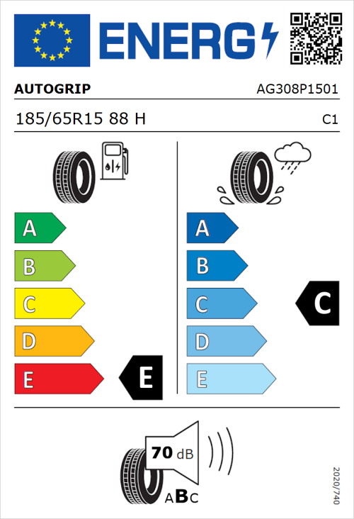Tyre Label for Autogrip P308 185/65R15 88H