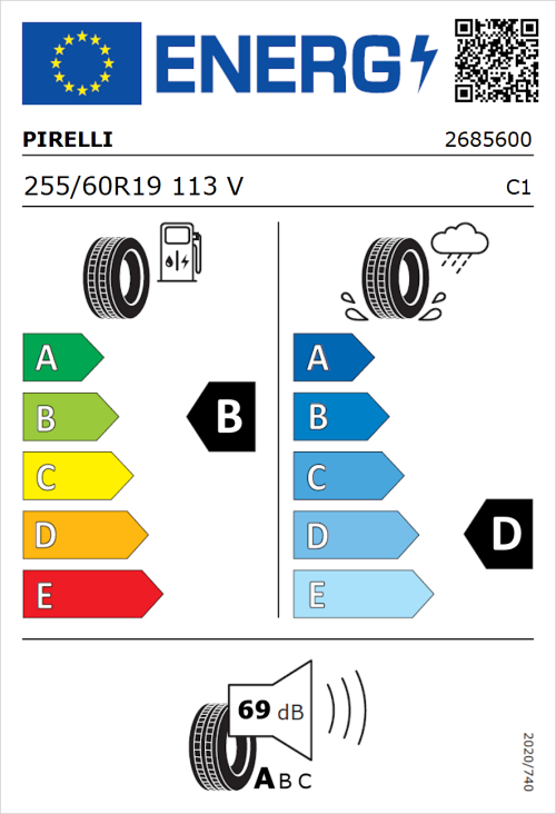 Tyre Label for Pirelli Scorpion Verde All Season 255/60R19 113V